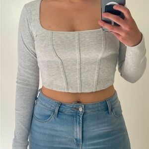 Ribbed Corset Style Long Sleeve Top